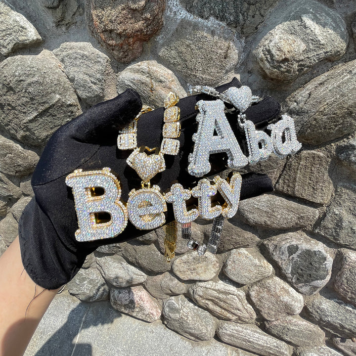 Charming Glow Heart Bail Iced Out Personalized Custom Name Necklace Pendant