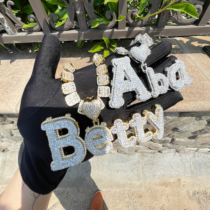 Charming Glow Heart Bail Iced Out Personalized Custom Name Necklace Pendant