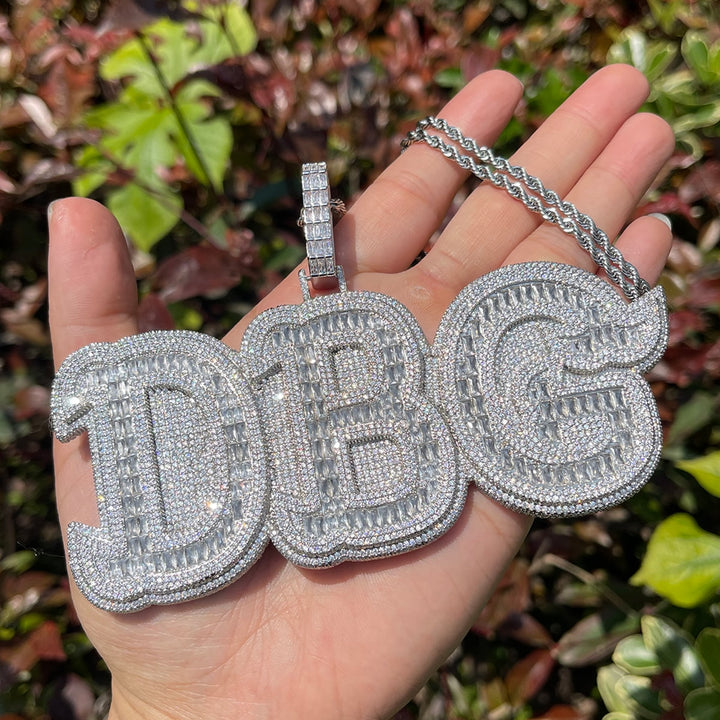 Baguettes n Stones Iced Out Personalized Custom Name Necklace Pendant