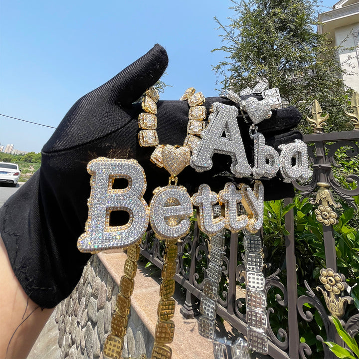 Charming Glow Heart Bail Iced Out Personalized Custom Name Necklace Pendant