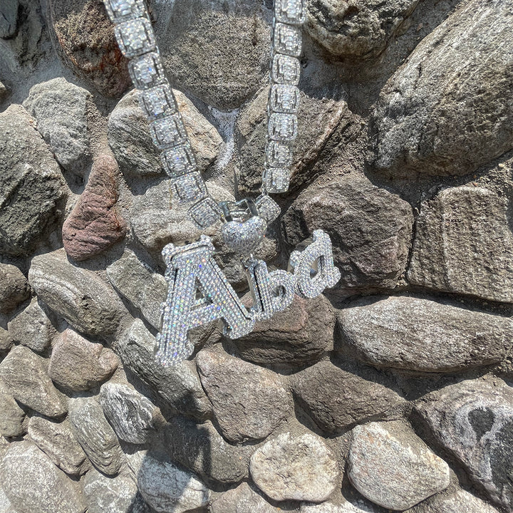 Charming Glow Heart Bail Iced Out Personalized Custom Name Necklace Pendant