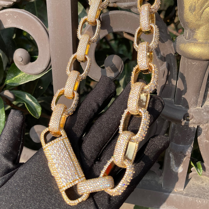 20MM Baguette and Stones Box Link Iced Out Diamond Necklace Chain