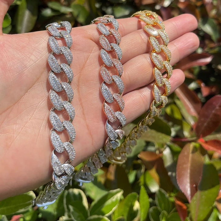 14MM Classy Prong Setting Iced Out Diamond Necklace Bracelet Set