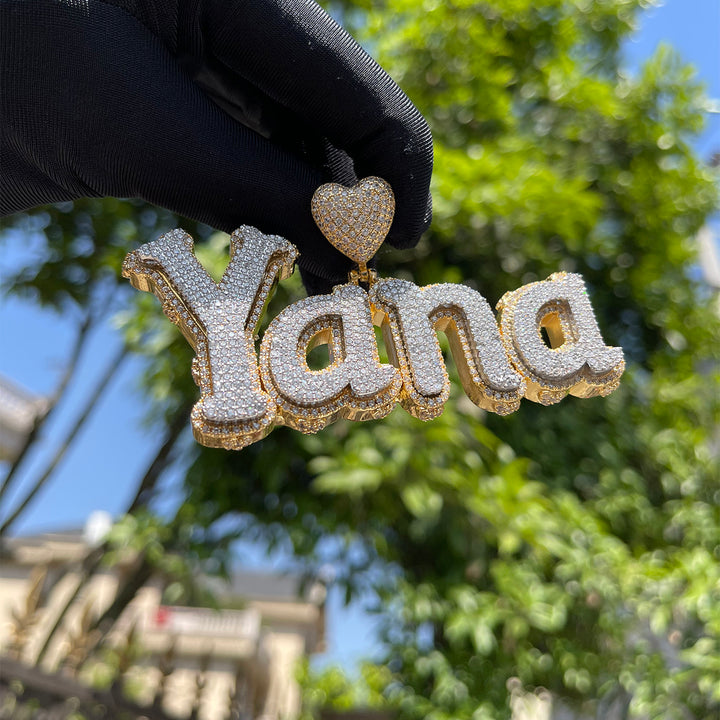Charming Glow Heart Bail Iced Out Personalized Custom Name Necklace Pendant