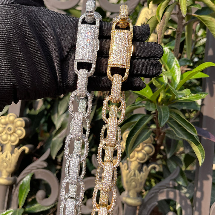 20MM Baguette and Stones Box Link Iced Out Diamond Necklace Chain