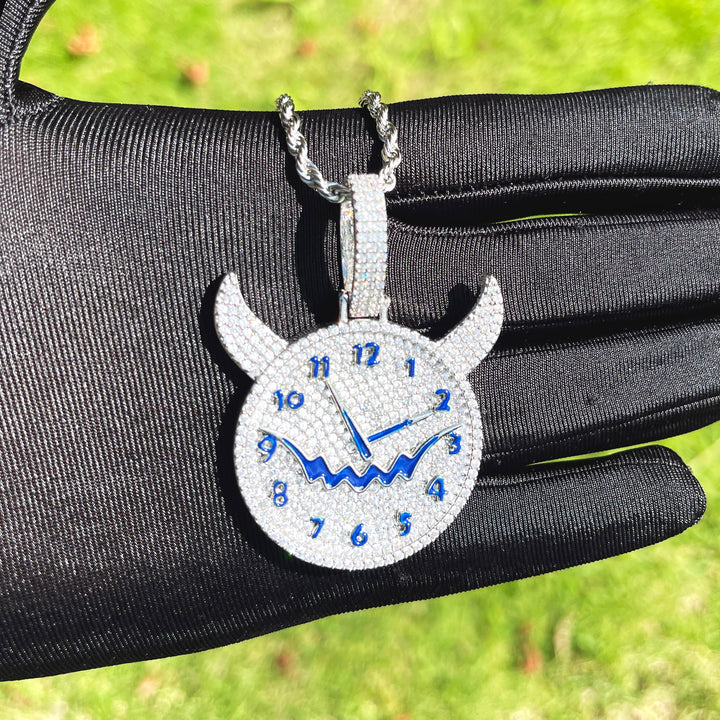 Demon Time Iced Out Diamond Pendant Necklace