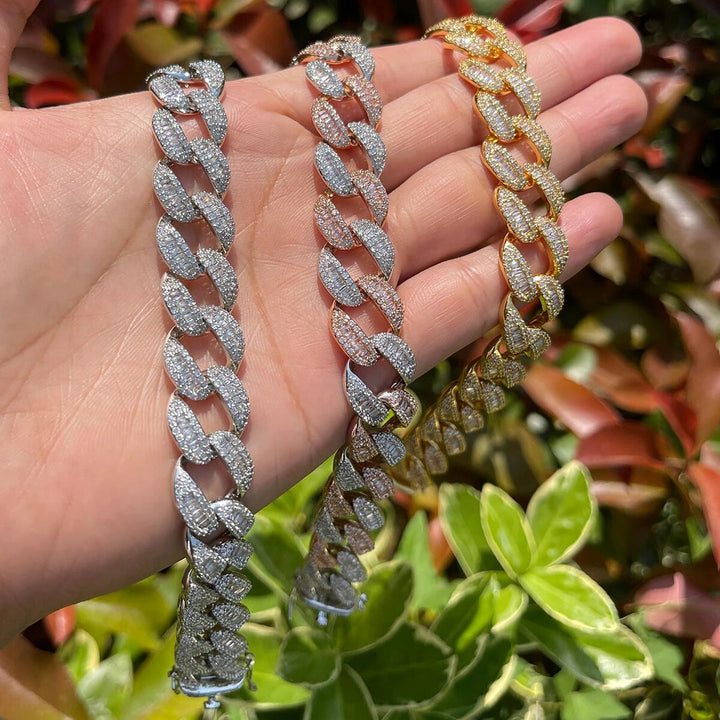 14MM Classy Prong Setting Iced Out Diamond Necklace Bracelet Set