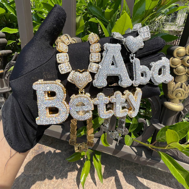 Charming Glow Heart Bail Iced Out Personalized Custom Name Necklace Pendant