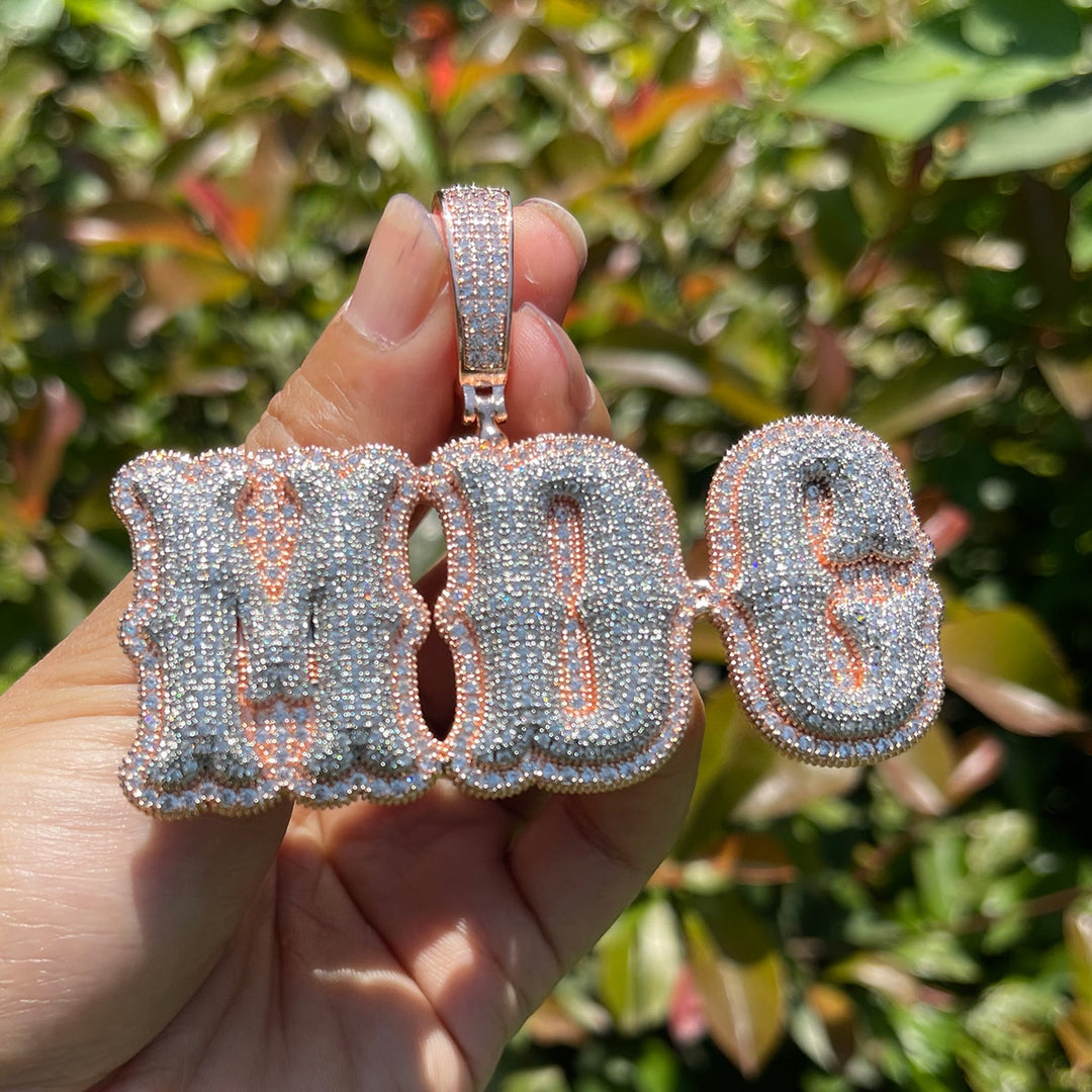 Top Over Layer Medium Sized Iced Out Personalized Custom Name Necklace Pendant