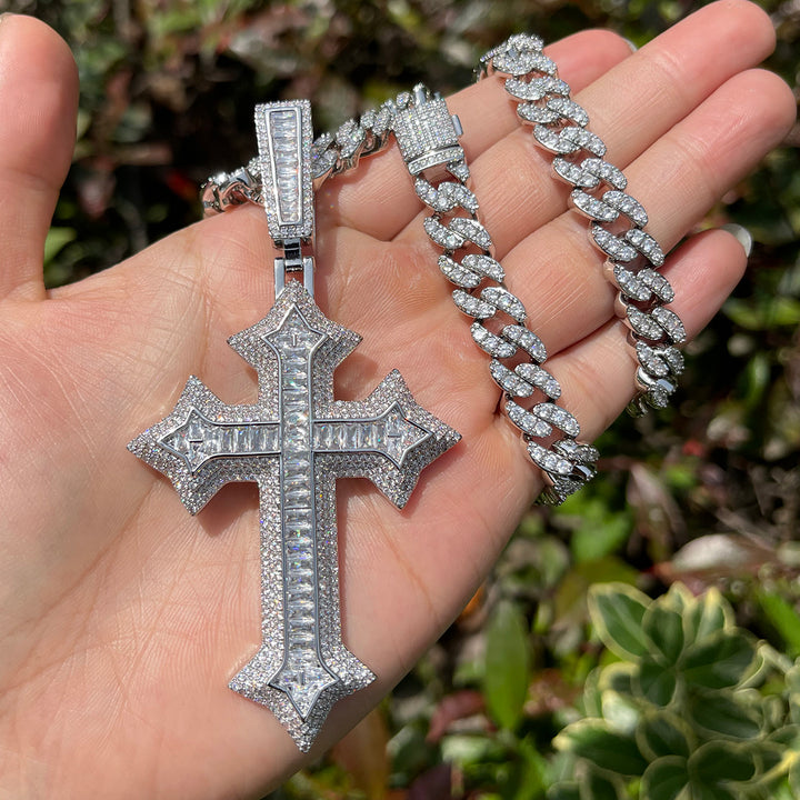 Eternal Ice Cross Iced Out Diamond Pendant Necklace