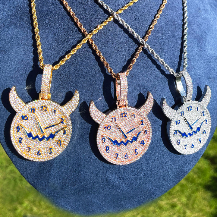 Demon Time Iced Out Diamond Pendant Necklace