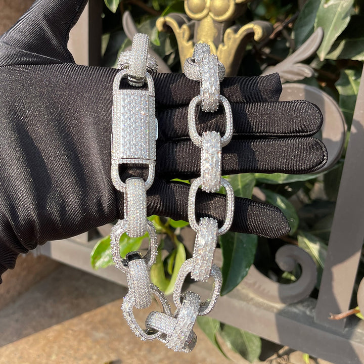 20MM Baguette and Stones Box Link Iced Out Diamond Necklace Chain