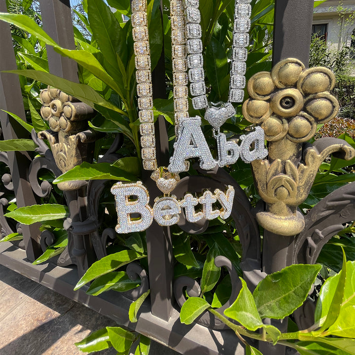 Charming Glow Heart Bail Iced Out Personalized Custom Name Necklace Pendant