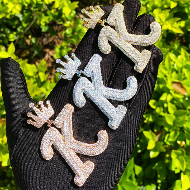 NEW | Crown Letter K Iced Out Diamond Pendant Necklace