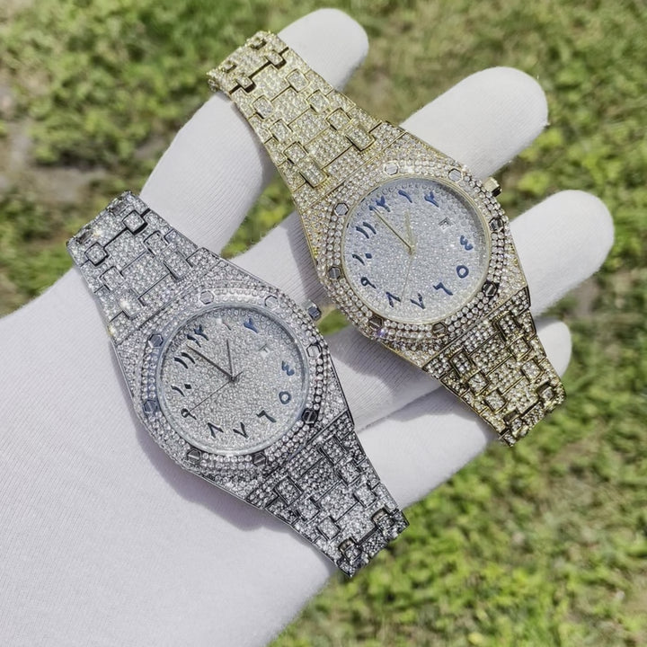 Bust Down Date Arabic Numerals VVS Iced Out Diamond Watch