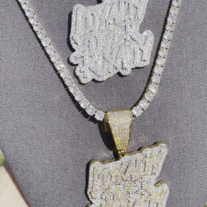 Loyalty Over Royalty Iced Out Letter Diamond Pendant Necklace