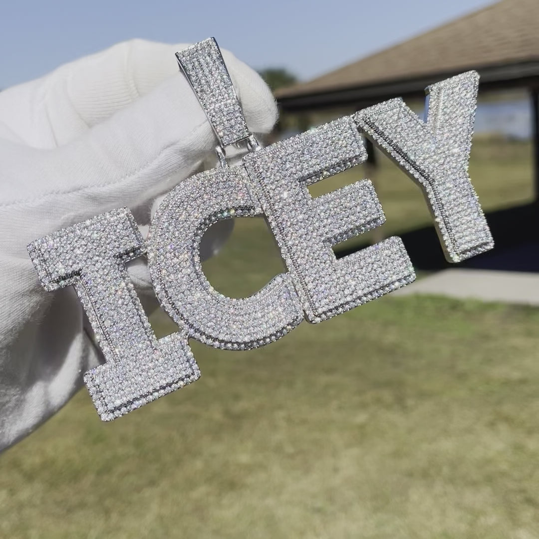 Diamond Clarity Clear Solid Iced Out Personalized Custom Name Necklace Pendant