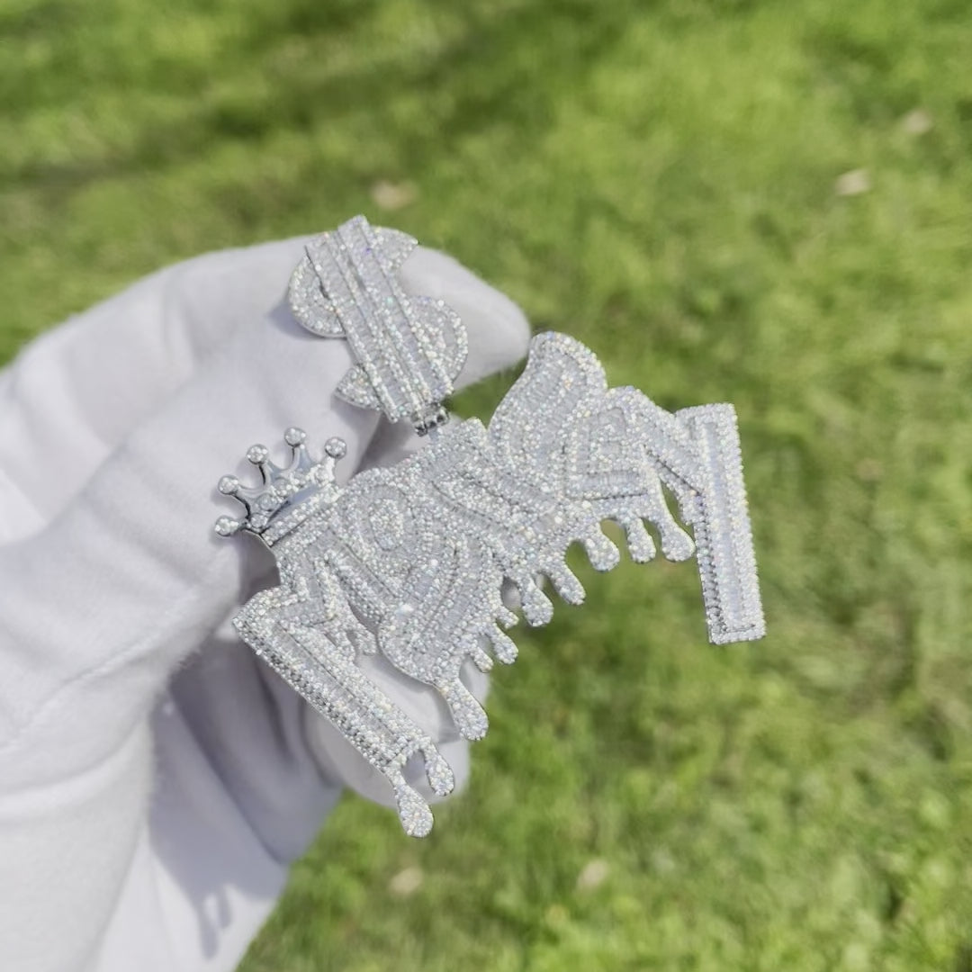 Money with Dollar Bail Iced Out Letter Diamond Pendant Necklace