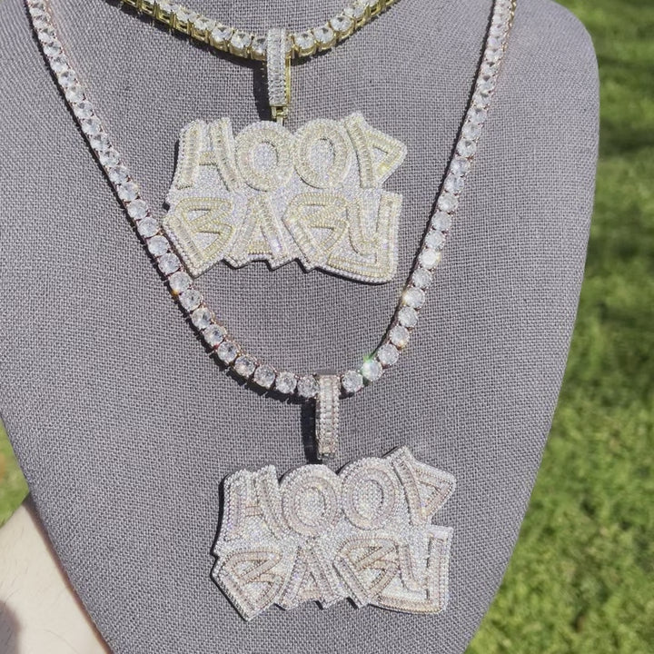 Hood Baby Duo Color Iced Out Letter Diamond Pendant Necklace