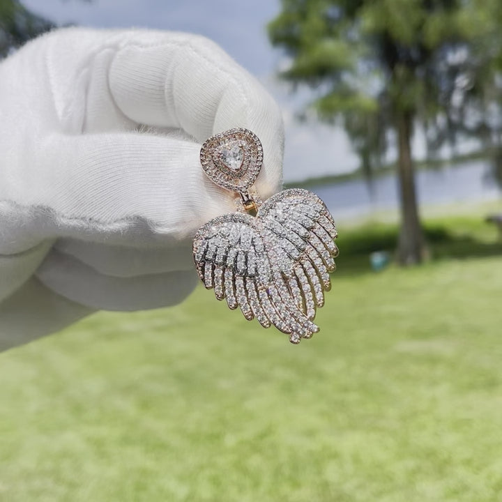 Angel Wings Heart Tennis Iced Out Diamond Pendant Necklace