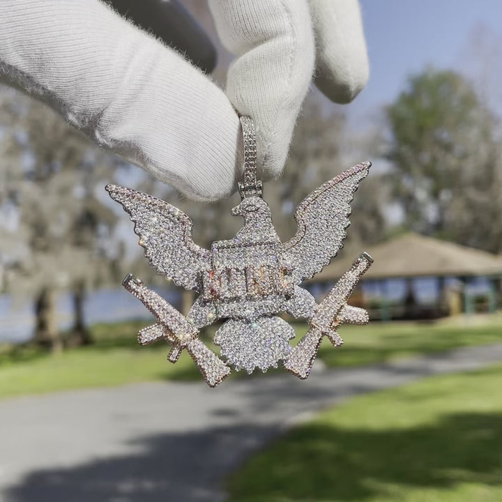 King on Bald Eagle with AKs Iced Out Letter Diamond Pendant Necklace