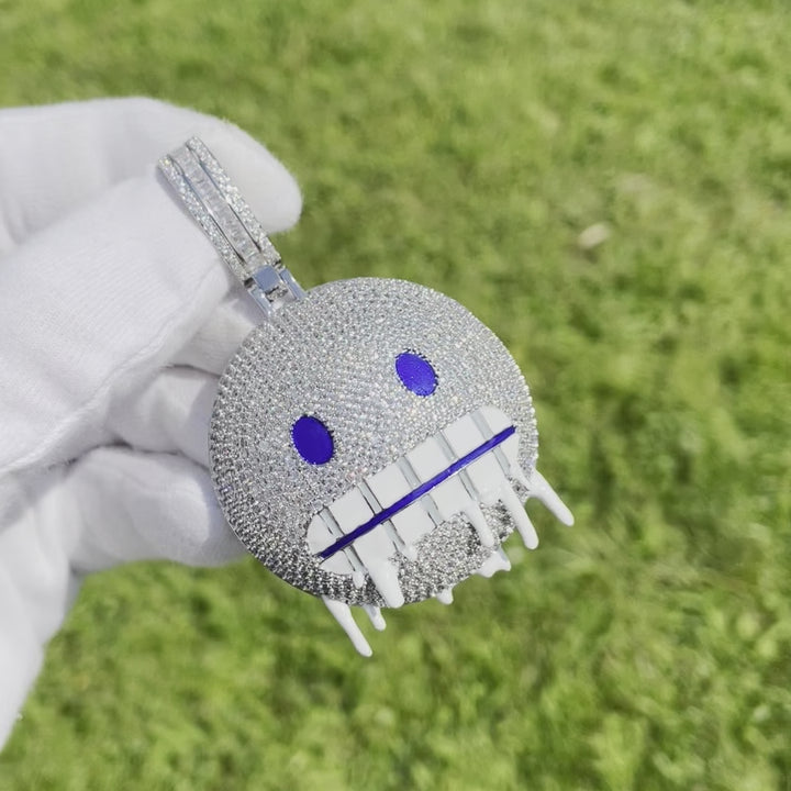 Iceman Blue Eyed Drippy Mouth Iced Out Diamond Pendant Necklace