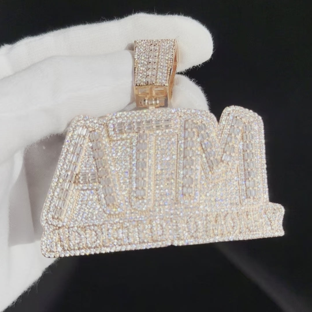 ATM Addicted To Money Iced Out Letter Diamond Pendant Necklace