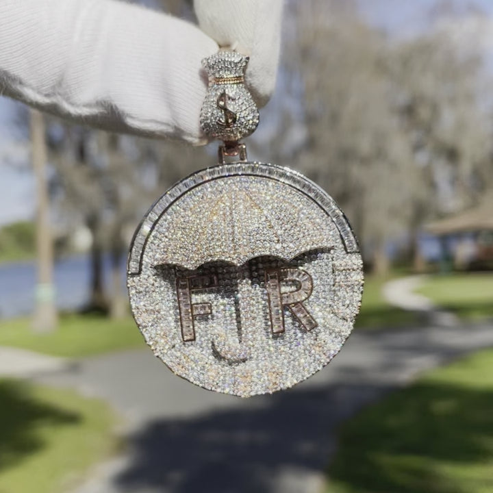 Forever Rich Umbrella Money Bag Bail Iced Out Letter Diamond Pendant Necklace