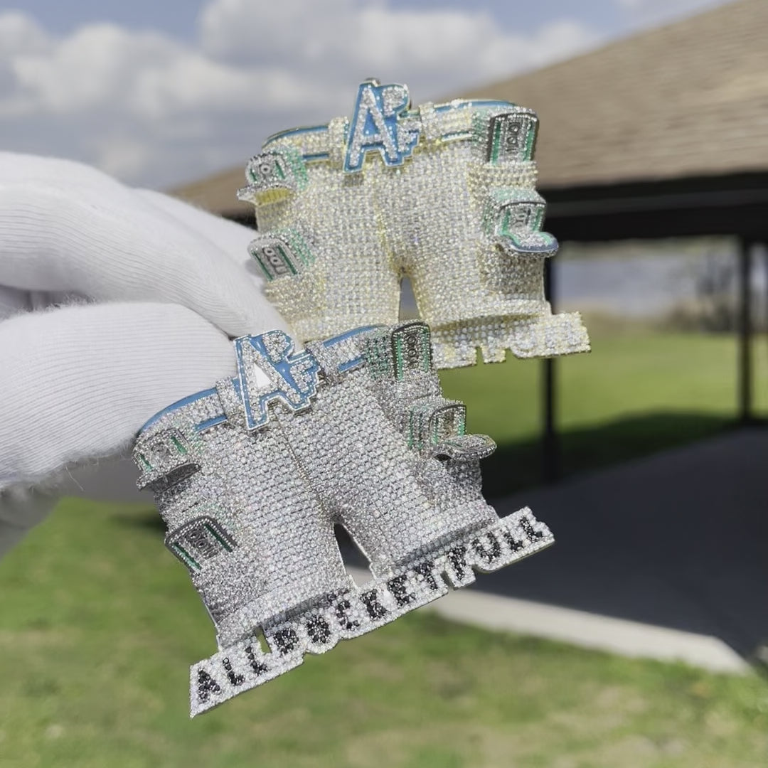 APF All Pocket Full Money Iced Out Letter Diamond Pendant Necklace