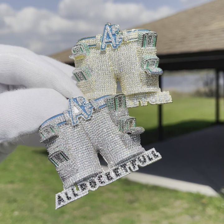 APF All Pocket Full Money Iced Out Letter Diamond Pendant Necklace