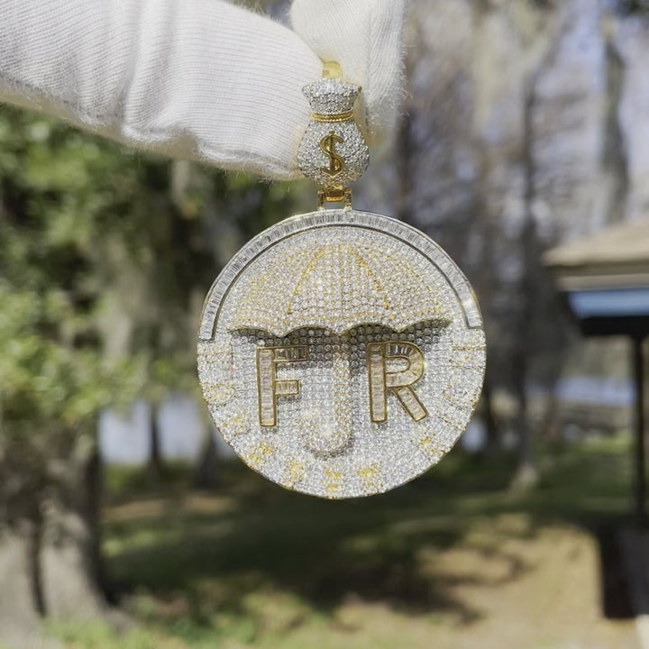 Forever Rich Umbrella Money Bag Bail Iced Out Letter Diamond Pendant Necklace