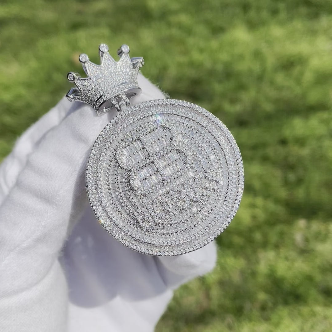 Big Boss Crown Bail Iced Out Letter Diamond Pendant Necklace
