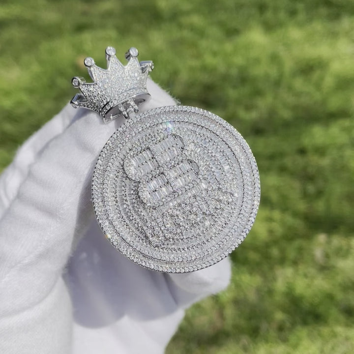 Big Boss Crown Bail Iced Out Letter Diamond Pendant Necklace