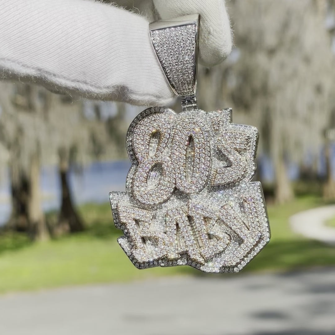 80's BABY Two Tone Iced Out Letter Diamond Pendant Necklace