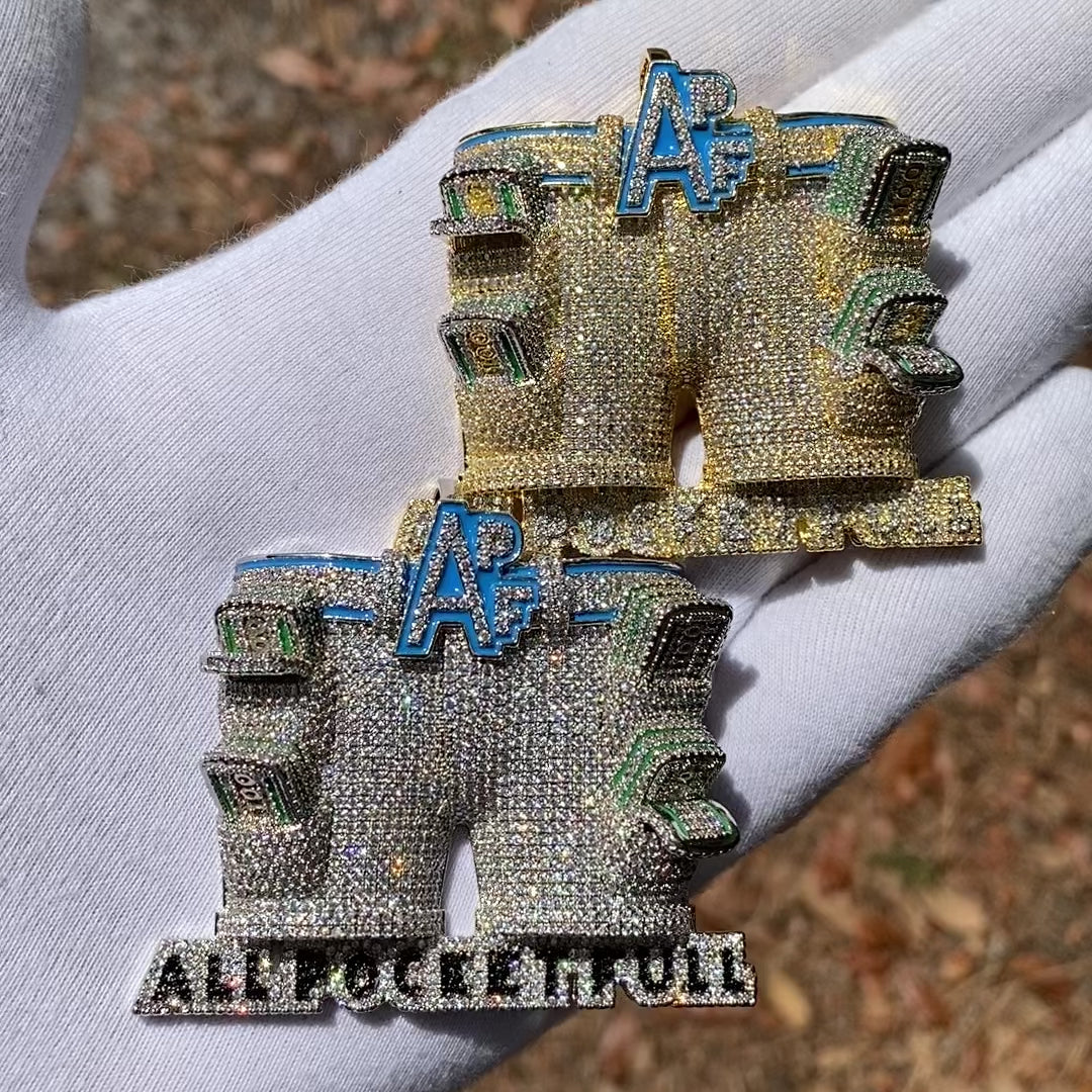 APF All Pocket Full Money Iced Out Letter Diamond Pendant Necklace