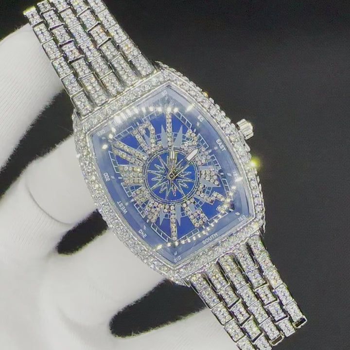 Star Sky Compass Dial Bling Iced Out Diamond Watch