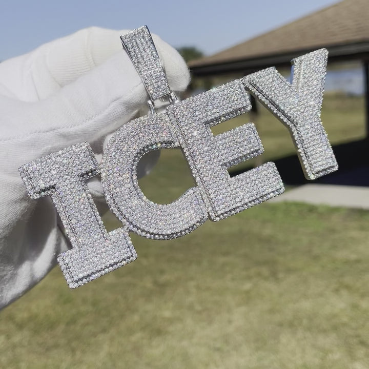 Two Layers Solid Clear Font Iced Out Personalized Custom Name Necklace Pendant