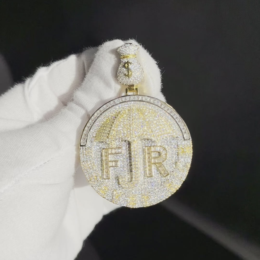 Forever Rich Umbrella Money Bag Bail Iced Out Letter Diamond Pendant Necklace