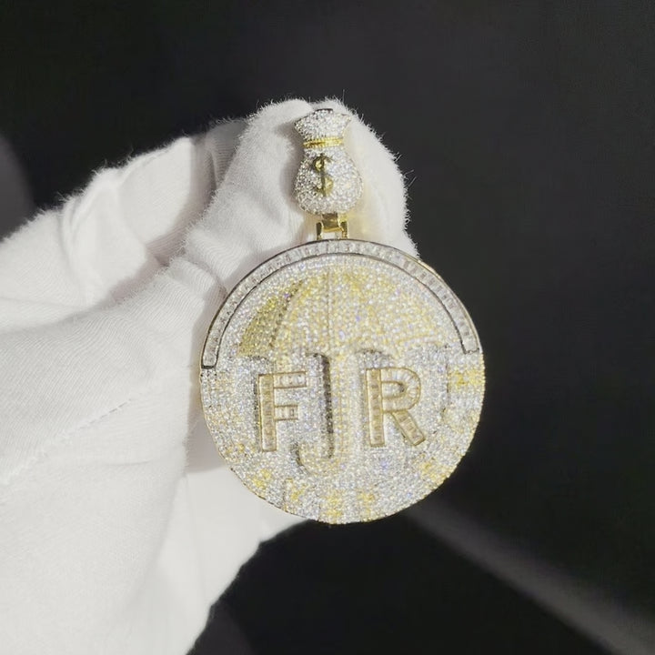 Forever Rich Umbrella Money Bag Bail Iced Out Letter Diamond Pendant Necklace
