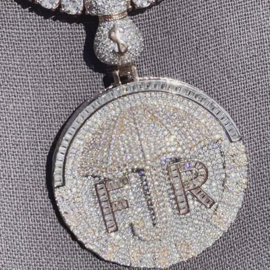 Forever Rich Umbrella Money Bag Bail Iced Out Letter Diamond Pendant Necklace