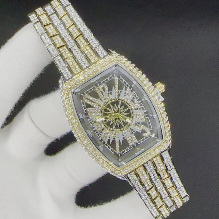 Star Sky Compass Dial Bling Iced Out Diamond Watch