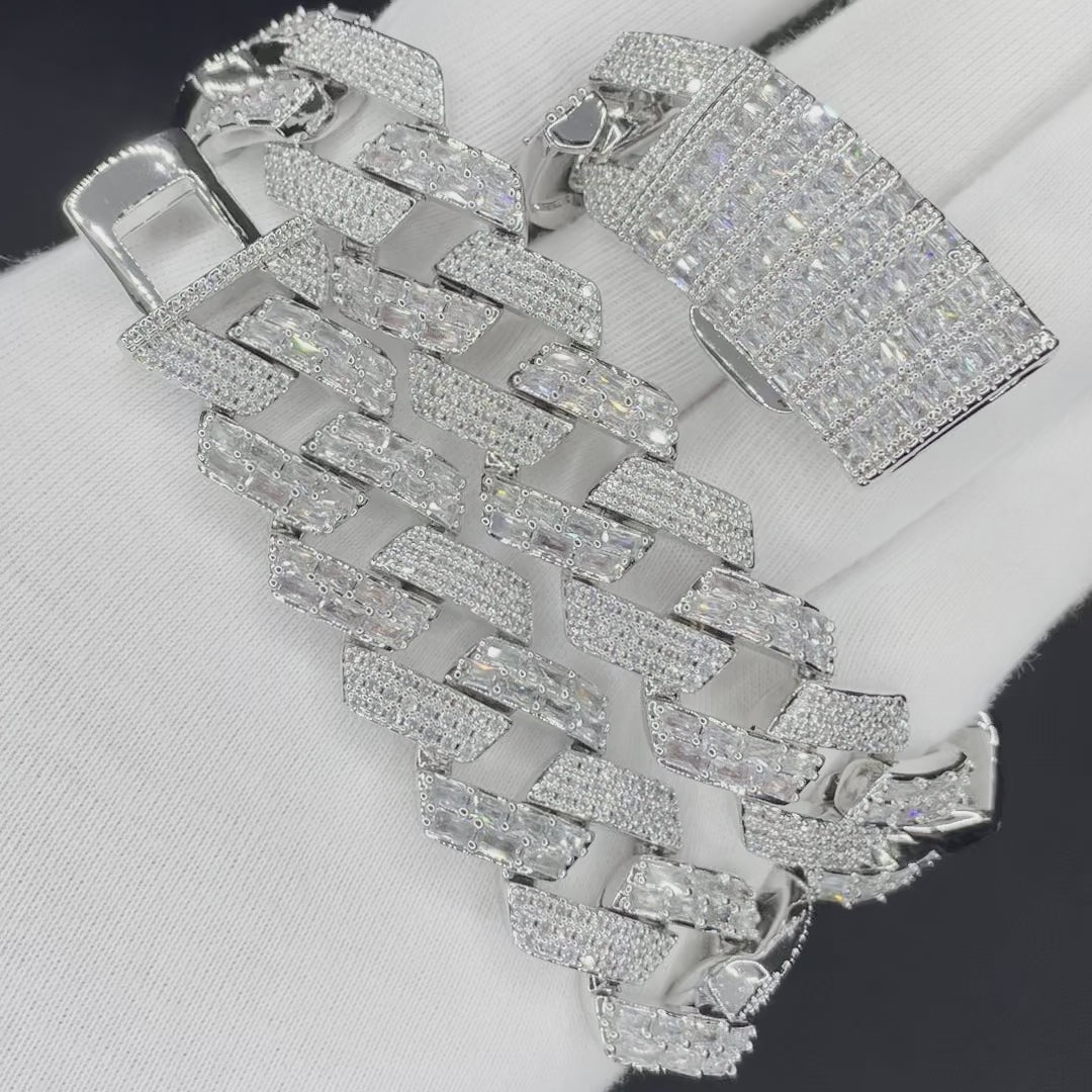 20MM Duo Stones Baguette Clasp Iced Out Diamond Necklace Chain