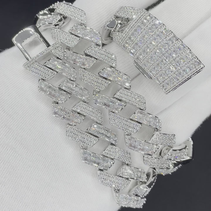 20MM Duo Stones Baguette Clasp Iced Out Diamond Necklace Chain