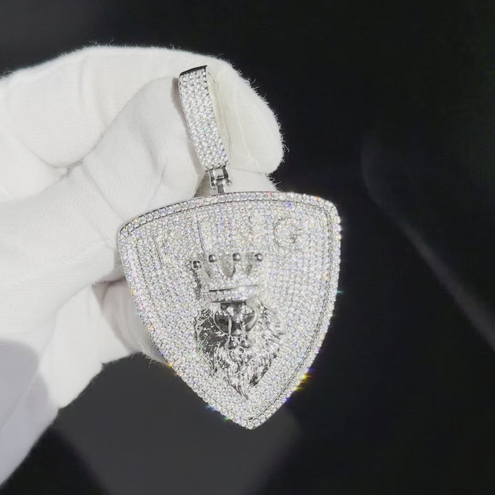 Lion Crown King Iced Out Letter Diamond Badge Pendant Necklace