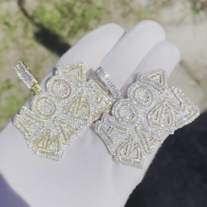 Hood Baby Duo Color Iced Out Letter Diamond Pendant Necklace