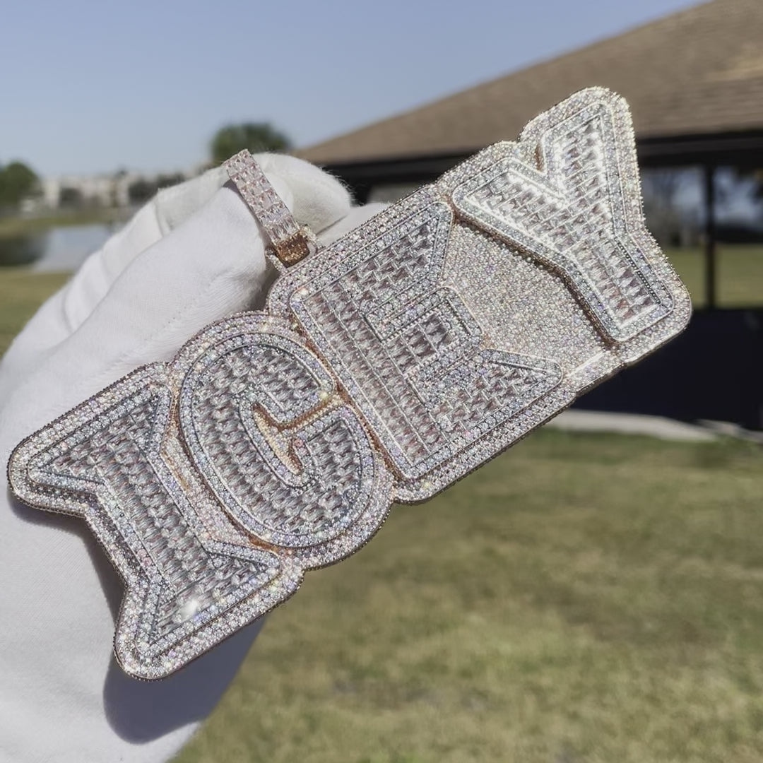 Lux Design Two Layers Iced Out Personalized Custom Name Necklace Pendant