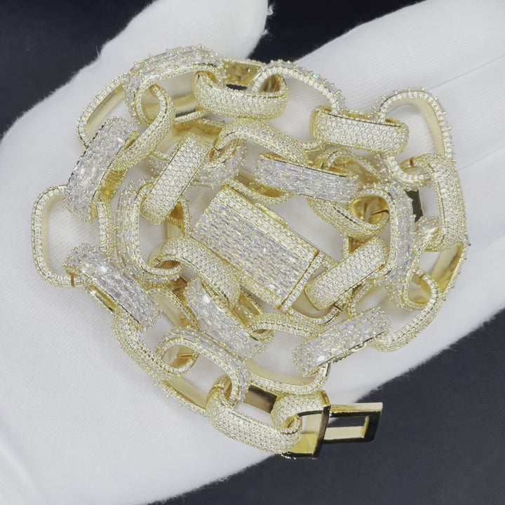 20MM Baguette and Stones Box Link Iced Out Diamond Necklace Chain