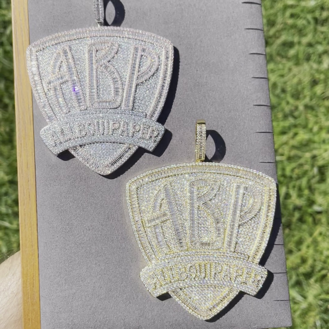 ABP All About Paper Iced Out Letter Diamond Pendant Necklace