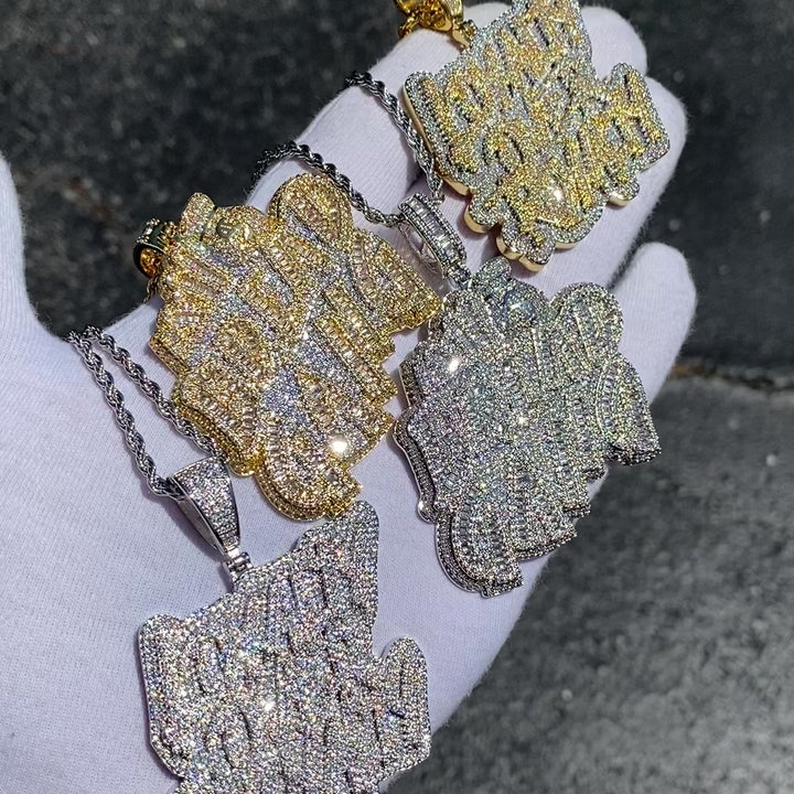 Loyalty Over Royalty Iced Out Letter Diamond Pendant Necklace