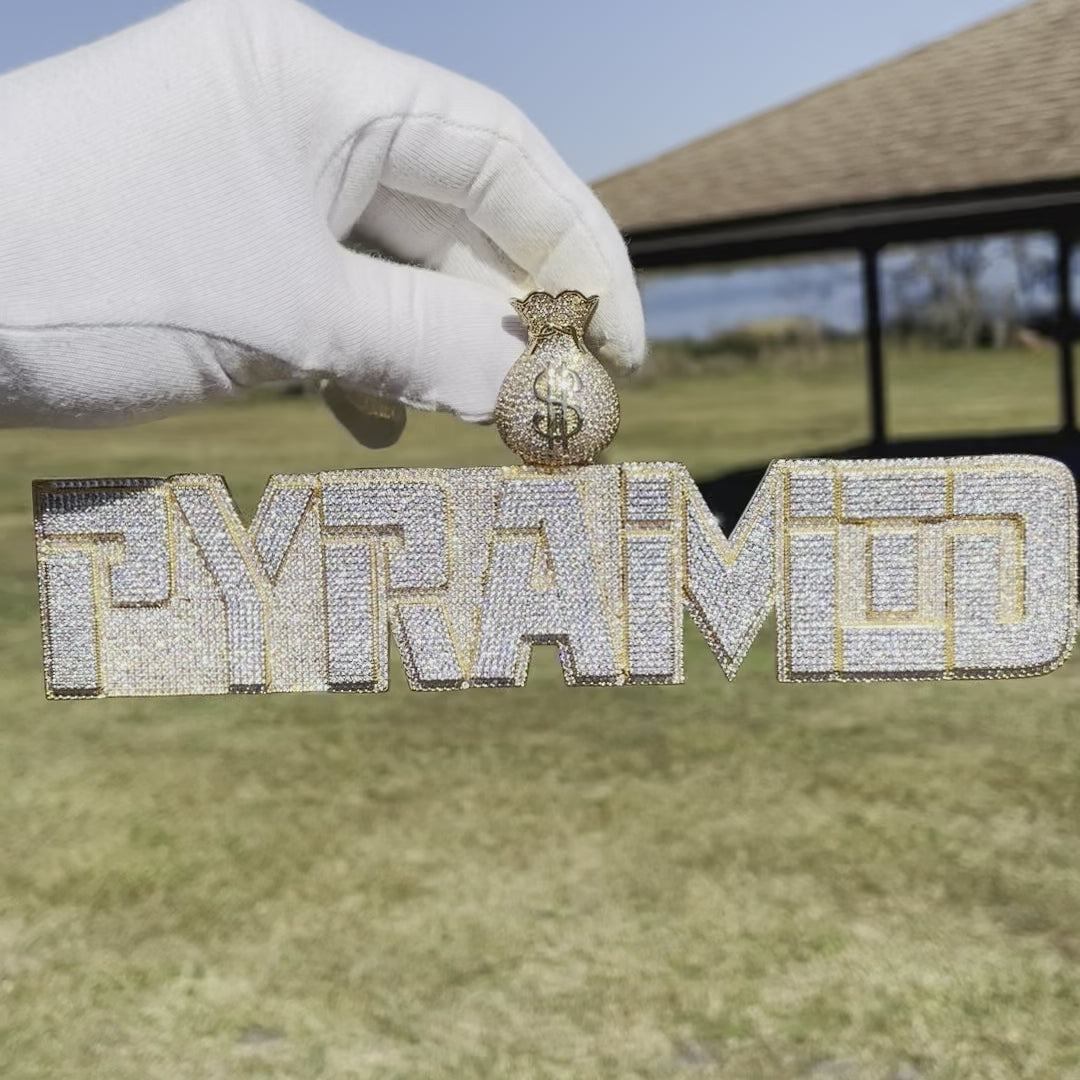 Money Bag Bail Two Layers Iced Out Personalized Custom Name Necklace Pendant